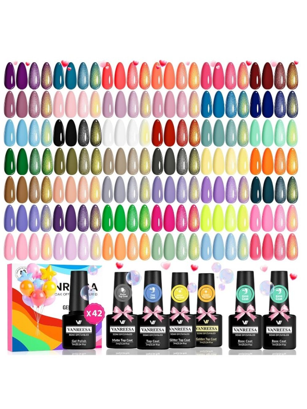 VANREESA 48 Pcs Gel Nail Polish Set 42 Colors, Base and Effects Coats - NEW NIB